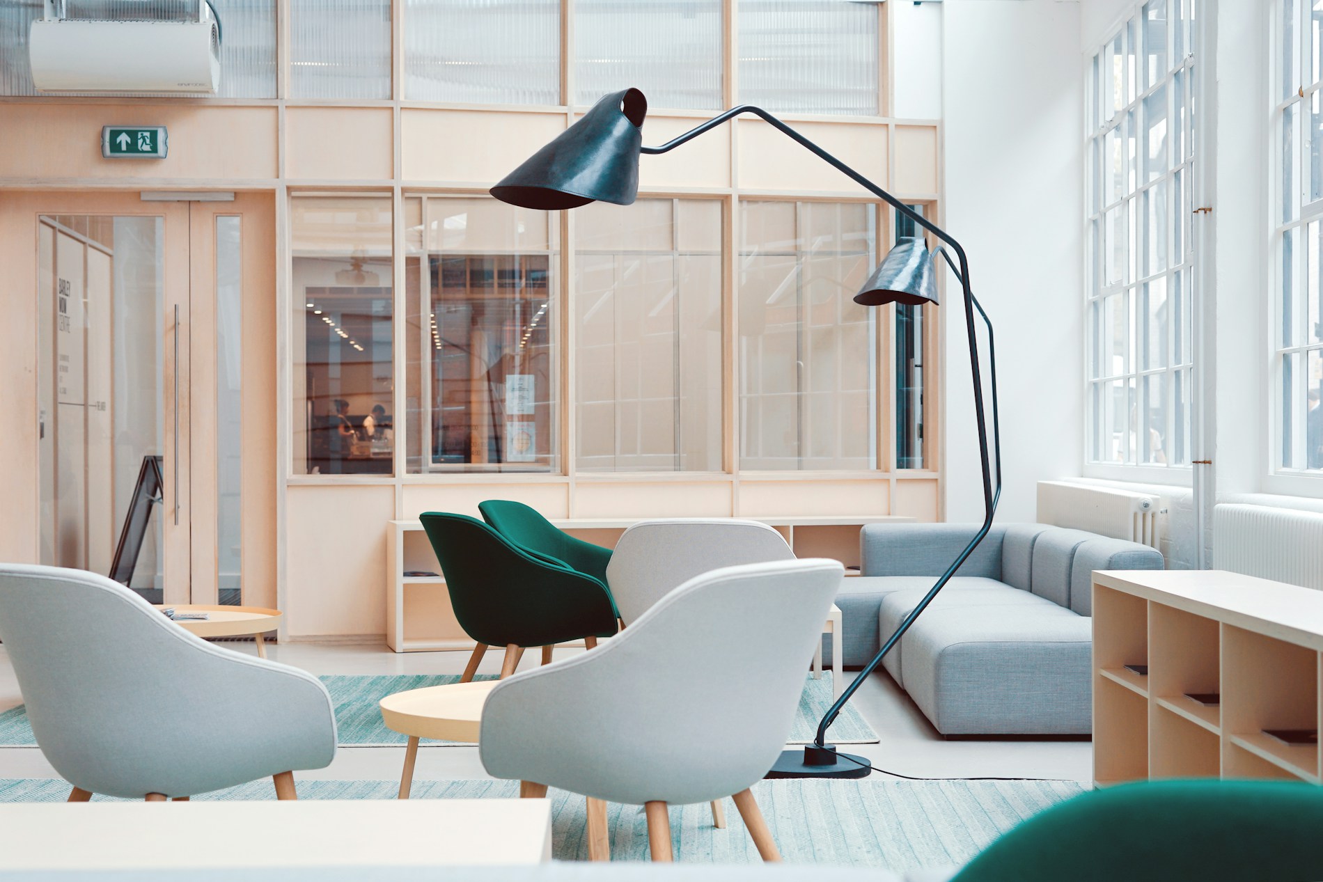 Bright workplace with people